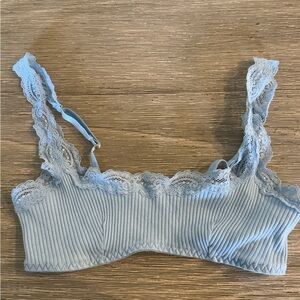 Lace Trim Ribbed Bralette in Light Blue